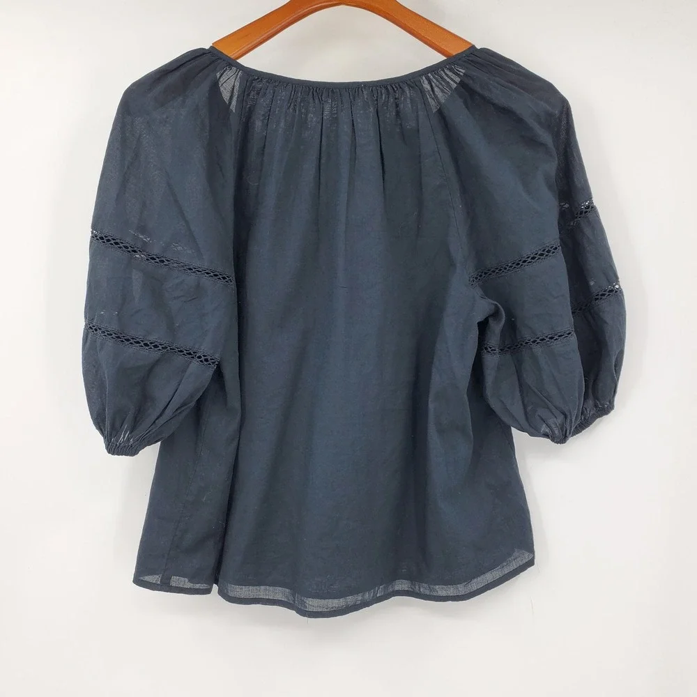 Abercrombie & Fitch Black Cotton Lace Peasant Blouse Top Small Victorian Fairy